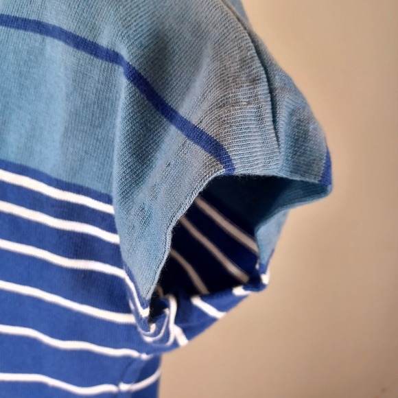 Vintage 1960s Mod Boat Neck Shift Dress Resort Nautical Blue Stripes Cap Sleeve - Picture 6 of 13